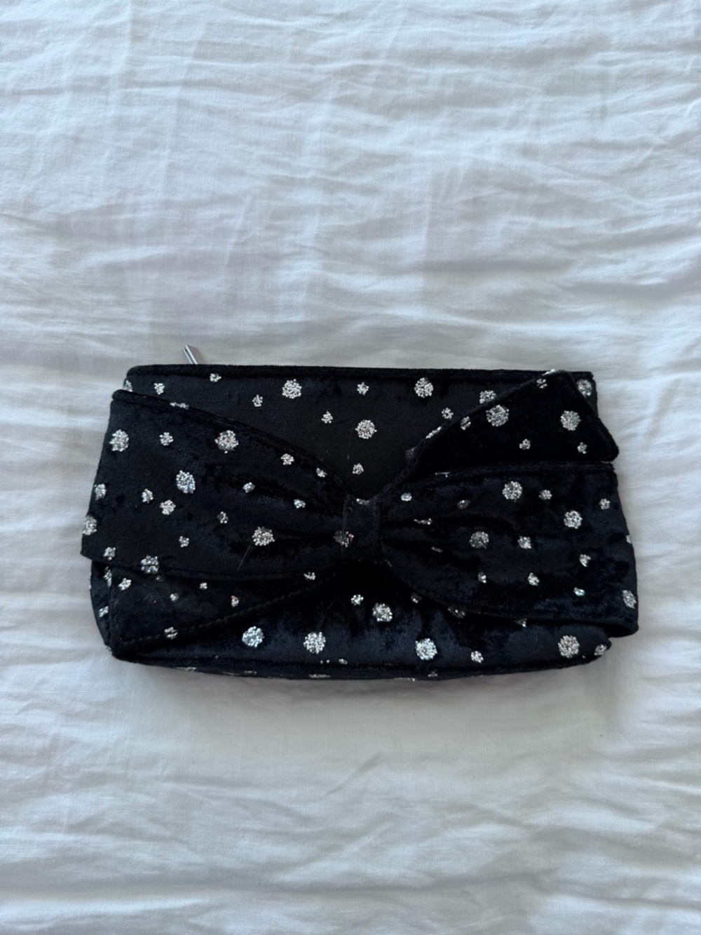 Christian Siriano Black Velvet Clutch with Silver Glitter Dots